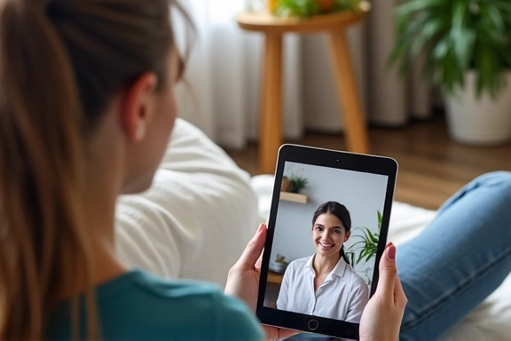 Γυναίκα που κάνει online συμβουλευτική με διατροφολόγο μέσω βιντεοκλήσης